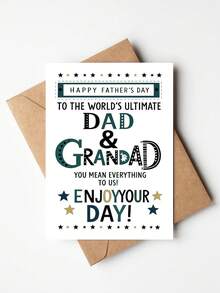 1 pieza Tarjeta del Día del Padre con estilo retro | Tarjeta de felicitación para papá y abuelo | Detalles de estrellas, mensaje cálido, sobre - multicolor - Ver 1
