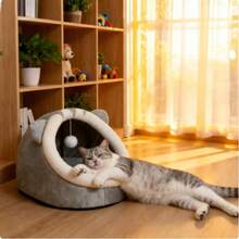 Giường ngủ bán kín cho mèo/chó, đệm nằm cho thú cưng có thể tháo rời và giặt được, nhà ấm áp cho mèo/chó vào mùa đông. - Nhiều màu - Xem 2