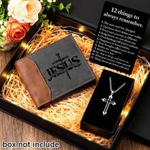 4/3/2PCS Christian Gift Set | God Is Good PU Wallet + Black Bracelet + Stainless Steel Cross Necklace | Religious Gift Set For Men, Dad, Husband, Son | Faith-Based Birthday, Anniversary, Christmas Gift - Black & Brown - View 19