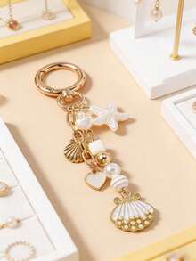 1个条纹珍珠串珠钥匙扣，贝壳和海星钥匙圈，女孩包包挂饰 - 彩色 - 查看 3