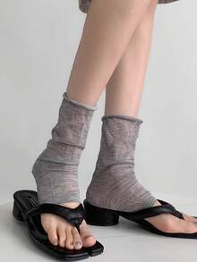 1 đôi tất giữ ấm chân mùa hè kiểu dáng ôm, tất giữ ấm mắt cá chân mỏng hở ngón màu trắng dành cho nữ, tất giữ ấm chân đến giữa bắp chân màu xám. - Nhiều màu - Xem 6