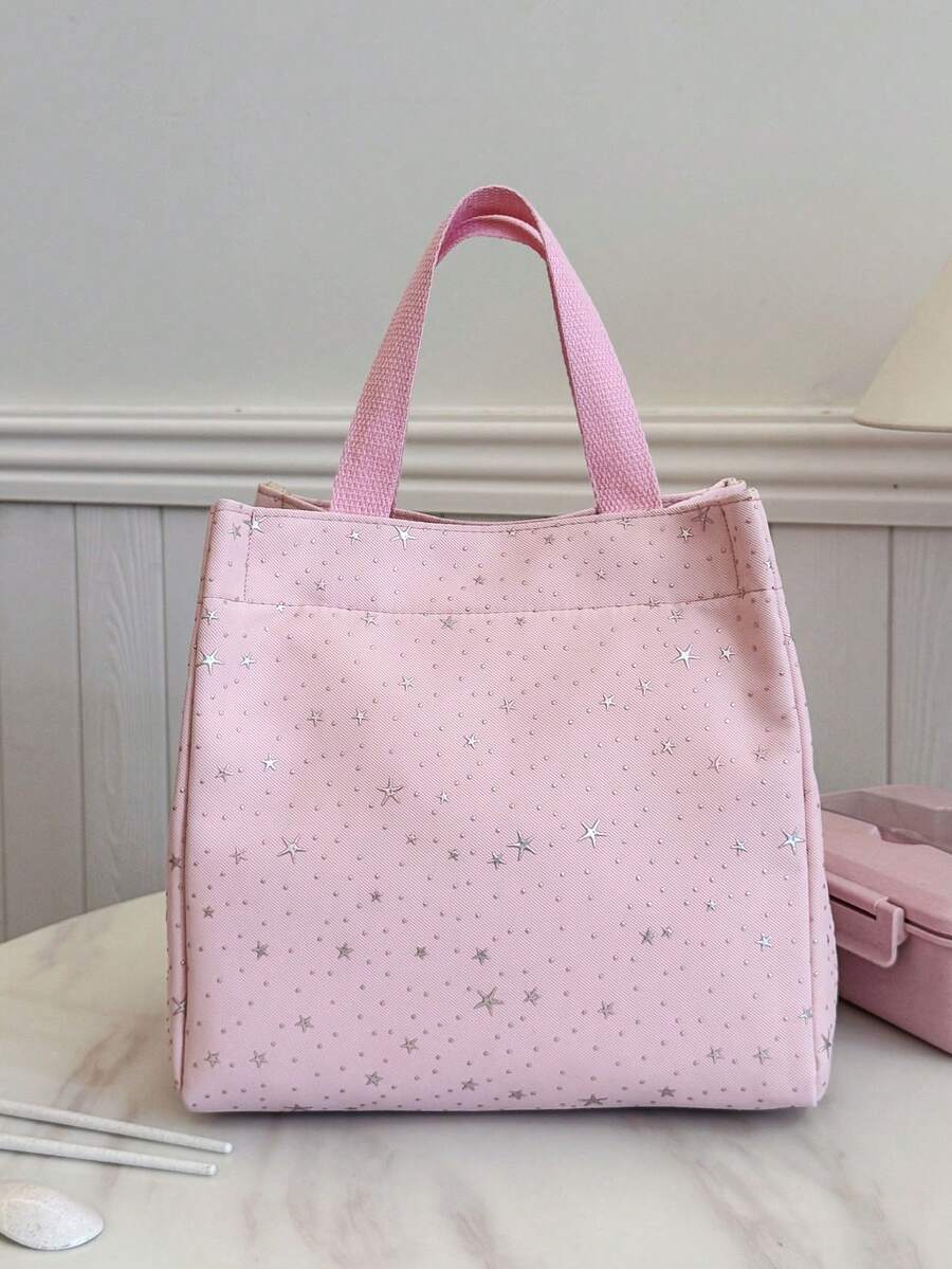 便携式保温午餐包、午餐盒、便当包、晚餐保温袋、加厚可爱水果午餐包（学生适用）、不对称星形午餐包 - 粉色 - 查看 1