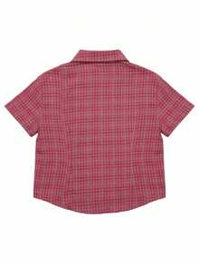 Áo sơ mi ngắn tay nữ thêu chữ, đa năng. - Đỏ - Xem 2