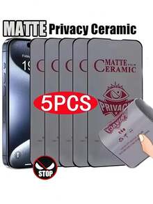 Bộ 5 miếng dán màn hình cường lực mờ chống nhìn trộm, tương thích với iPhone 17 Pro Max/17 Pro/16/15/14/13/12/11/XR/XS/X/8/7/6/Air/Plus/Pro/Pro Max và các dòng điện thoại Apple khác, dễ dàng lắp đặt, chống chói, chống bám vân tay, chống trầy xước. - màu đen - Xem 15