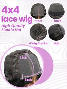 180% Density Human Hair Short Straight Bob Wig, 4x4 Seamless Lace Top, Natural Hair Wig For Women - Natural Black - View 7