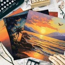 36 pièces de papier pour scrapbooking de 6 x 6 pouces avec paysage de coucher de soleil et mer, style vintage avec palmiers. Convient pour le collage, les projets d'origami, le papier DIY, le scrapbooking, le bullet journal, le collage d'art | Éléments naturels - Carré - Voir 6