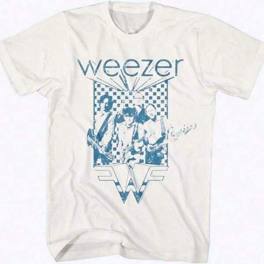 Hight Quality Weezer Rock Music Band Vintage Style Adult Short Sleeve Shirt Graphic Tees - trắng - Xem 1