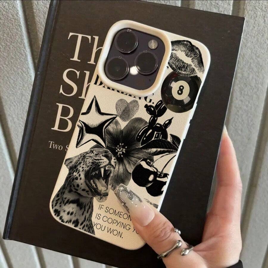 Heart 1pc TPU Material Vintage Cool Leopard Patchwork Pattern Phone Case, Compatible With Iphone 17 Pro Max/17/16 Pro Max/15/13/12/11, S20 FE/A15/S24/A55, Note 11/Note 12/Note 13 Pro, Full Coverage Anti-Drop Soft Protective Cover - White - View 1