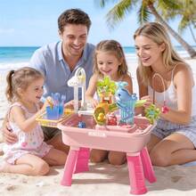 Beach Table Simulation Kitchen Sink& Fishing Platform 3-In-1 Toy Dishwashing Set - Pink - View 5