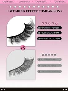 5 Pairs Fluffy Cartoon Style False Eyelashes, Natural Cat Eye Design, Faux Mink, Makeup Tools (7D06), Strip Lashes - Black - View 6