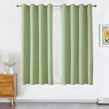 1pc Solid Color Polyester Curtain, Blackout Curtain To Darken Room During Power Outage, Heat Insulating Curtain For Kitchen, Dining Room, Living Room, Bedroom - Green - View 40
