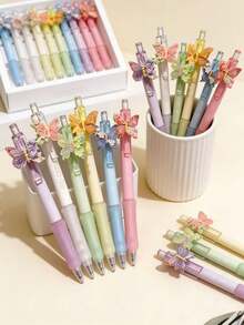 5/10支装春夏蝴蝶花香笔，新款主题圆珠笔，中性笔，黑色笔 - 彩色 - 查看 1
