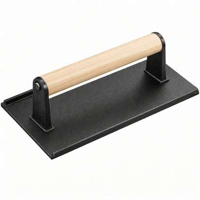 Pre-Seasoned Heavy Cast Iron Burger And Bacon Press Set With Heat-Resistant Wooden Handle - For Smashing Burgers, Bacon, And Griddle Cooking