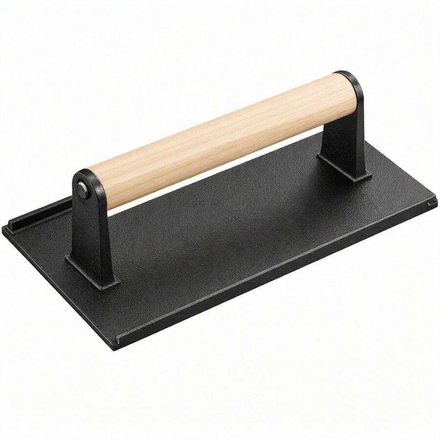 预先调味的重型铸铁汉堡和培根压模套装，配有耐热木柄 - 用于压制汉堡、培根和煎烤 - 黑色 - 查看 1