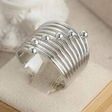 Fashionable Retro Multi-Circle Wrapped Design Hollow Wide Band Ring, Handmade Jewelry Suitable For Women's Parties And Gatherings, An Ideal Gift For Friends - Silver - View 5