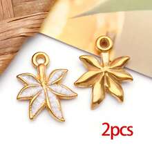 2件装镀金不锈钢珐琅花叶吊坠，高品质可爱DIY工艺品配件，适用于项链、手链、珠宝制作 - 彩色 - 查看 23