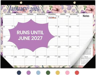 Desk Calendar 2026, 18 Months Calendar Runs From January 2026 To June 2027 - Large 17" X 12" Desktop/Wall Monthly Calendar For Home School, Or Office - Vintage Floral