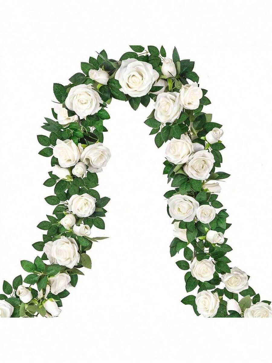1 Dây hoa hồng nhân tạo dài 78,7 inch, vòng hoa hồng trắng nhân tạo, dây leo treo ngoài trời, vòng hoa thường xuân, dùng để trang trí nhà cửa, địa điểm tổ chức đám cưới, trang trí tiệc, trang trí bàn tiệc, trang trí sân vườn, lò sưởi, hiên nhà, trang trí mùa hè, trang trí mùa thu, trang trí phòng ngủ, phòng khách, văn phòng, trang trí tường, trang trí Halloween, trang trí bàn làm việc, quà tặng sinh nhật. - trắng - Xem 1