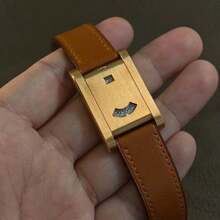 1pc CILOA Niche Design Artistic Square Watch, Retro Gold Brown/Black Silver Leather Strap, Luxury Quartz Watch - Brown - View 2