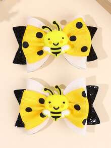 2pcs Bee & Bow Hair Clips, Glitter Bow Hair Accessories, Cute For Teens - Multicolor - View 6
