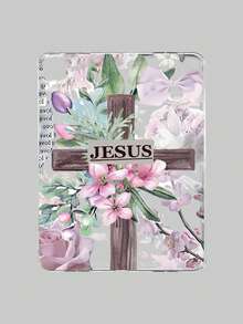 1个耶稣十字架和花卉图案透明防震保护壳，宗教信仰风格，兼容iPad - 無色 - 查看 20