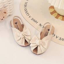1双夏季新款女童公主凉鞋，柔软防滑蝴蝶结松紧带沙滩鞋 - 米色 - 查看 2