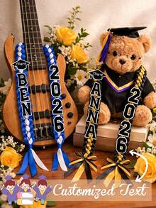 Custom Graduation Lei With Grad Cap, Handcrafted Satin Garland, Graduation Gifts, Graduate Keepsake, Braided Lei, Ribbon Lei - Multicolor - View 1