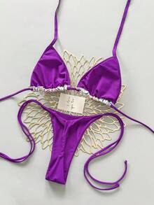 Bộ bikini hai mảnh gợi cảm buộc dây cổ và quần tam giác dành cho nữ, thích hợp mặc đi biển mùa hè. - Nhiều màu - Xem 3