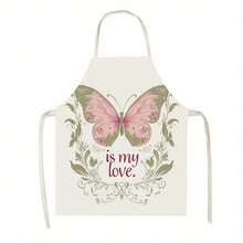 1pc Butterfly & Floral Pattern Kitchen Apron, Suitable For Kitchen, Living Room, Dining Room, Hotel, Outdoor BBQ Etc., Made Of 100% Polyester, Machine Washable - Multicolor - View 9