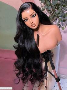 Tóc giả ombre ren phía trước 10-36 inch, tóc thật pha trộn, mật độ 180%, tóc thật pha trộn, đã được xử lý hoàn chỉnh, kiểu tóc gợn sóng 13x4, không cần keo dán, dành cho nữ, màu đen tự nhiên. - Tự nhiên & Đen - Xem 5