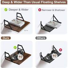 Estantes Flotantes Montados en la Pared Estante de lis Montado en la pared para Sala de Estar Estanterías con Sportes de Ml 16 pulgadas de anco x 12 D para Dormito Cocina 2PCS Marrón - como en la foto - Ver 6