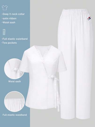 cimmuovere طقم ملابس علوية قصيرة الأكمام بياقة على شكل حرف V وبجيب وبنطلون جيب أحادي اللون، مناسب لصالون التجميل ومراكز العافية والملابس المهنية والممرضات والأطباء الأسنان والرعاية الصحية وعيادات الحيوانات والمختبرات