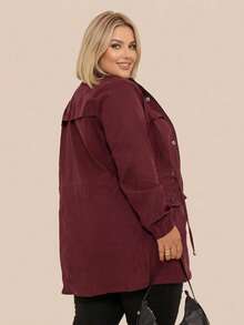 Plus Size Winter Overcoat In Bengaline Fabric With Drawstring, Zipper, And Button Closure. This Winter Parka Coat/Blouse Is Perfect For Sizes G1, G2, And G3. - Burgundy - View 4