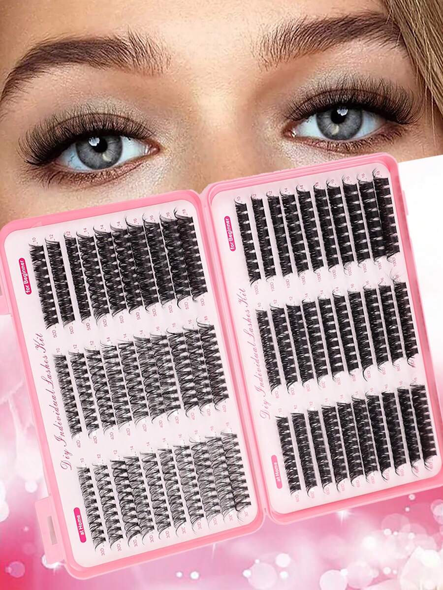 Large Capacity DIY Clustered False Eyelash Set 570 Pieces -10-18mm Mixed Length D Curl | 30D/40D/50D/60D/80D/100D Multi Density Optional - View 1