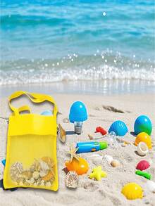 Bolso de playa de malla - Correa para el hombro ajustable y plegable, ligero, adecuado para actividades al aire libre, picnics, recolección de conchas | Bolso de colores brillantes | Asa duradera, bolso de playa adecuado para niños, niñas, que se puede usar como accesorio de playa, natación, fiesta, regalo para amigos, artículos de viaje esenciales para damas - Multicolor - Ver 16