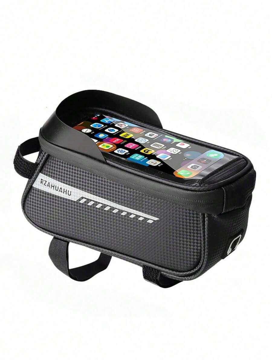 Mountain Bike Front Beam Bag, Waterproof Saddle Bag With Phone Pocket For Mountain Bike - Black - View 1