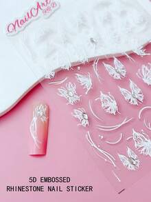 5D Embossed Rhinestone Nail Sticker , Nail, DIY Nail Decoration, Nail Stickers, Using Three-Dimensional Relief White Hollow Butterfly, Matched With Flowing Lines, Very Suitable For Girls To Create Nail Art. Suitable For Creating Bride's Nails, Dreamy, Y2K Sweet And Cool Style, Very Suitable For Spring, Summer, Autumn, Winter Seasons, Suitable For Matte, Shiny Nails, Long Nails, Short Nails, Duckbill, Pointed, French Nails And Artificial Nails - Multicolor - View 1