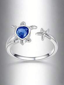 1 件欧美时尚优雅海洋系列海龟开口戒指，适合夏日海滩度假 - 彩色 - 查看 10