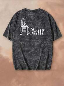 Japanese Style Women Summer Loose Round Neck Minimalist Cartoon Print Short Sleeve T-Shirt Casual Black - Black - View 4