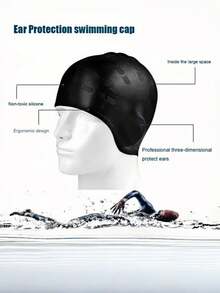 1pc Professional Silicone Waterproof Swimming Cap - Double Ear Coverage Design, Suitable For Adults And Long Hair, Anti-Slip And Durable - Multicolor - View 2