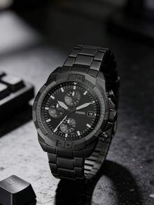 Fossil 男式石英不锈钢三针手表不锈钢表壳/防刮玻璃 FS5851/FS5852/FS5853/FS5878/FS5916/FS6017 - 黑色黑盤 - 查看 1