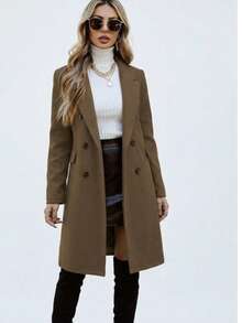 Women's Wool Overcoat With Buttons And Pockets - Cold Winter, Saint John's Day, June Festival 2026 - Rust Brown - View 1