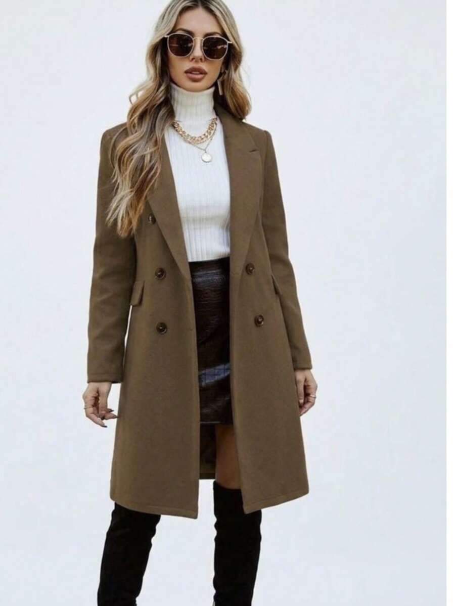 Women's Wool Overcoat With Buttons And Pockets - Cold Winter, Saint John's Day, June Festival 2026 - Rust Brown - View 1