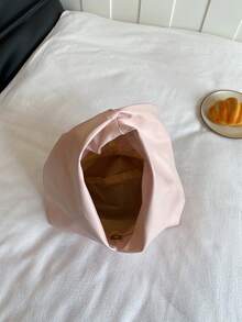 时尚百搭纯色新款PU单肩包，休闲简约纹理法棍小手提包，女士 - 粉色 - 查看 4
