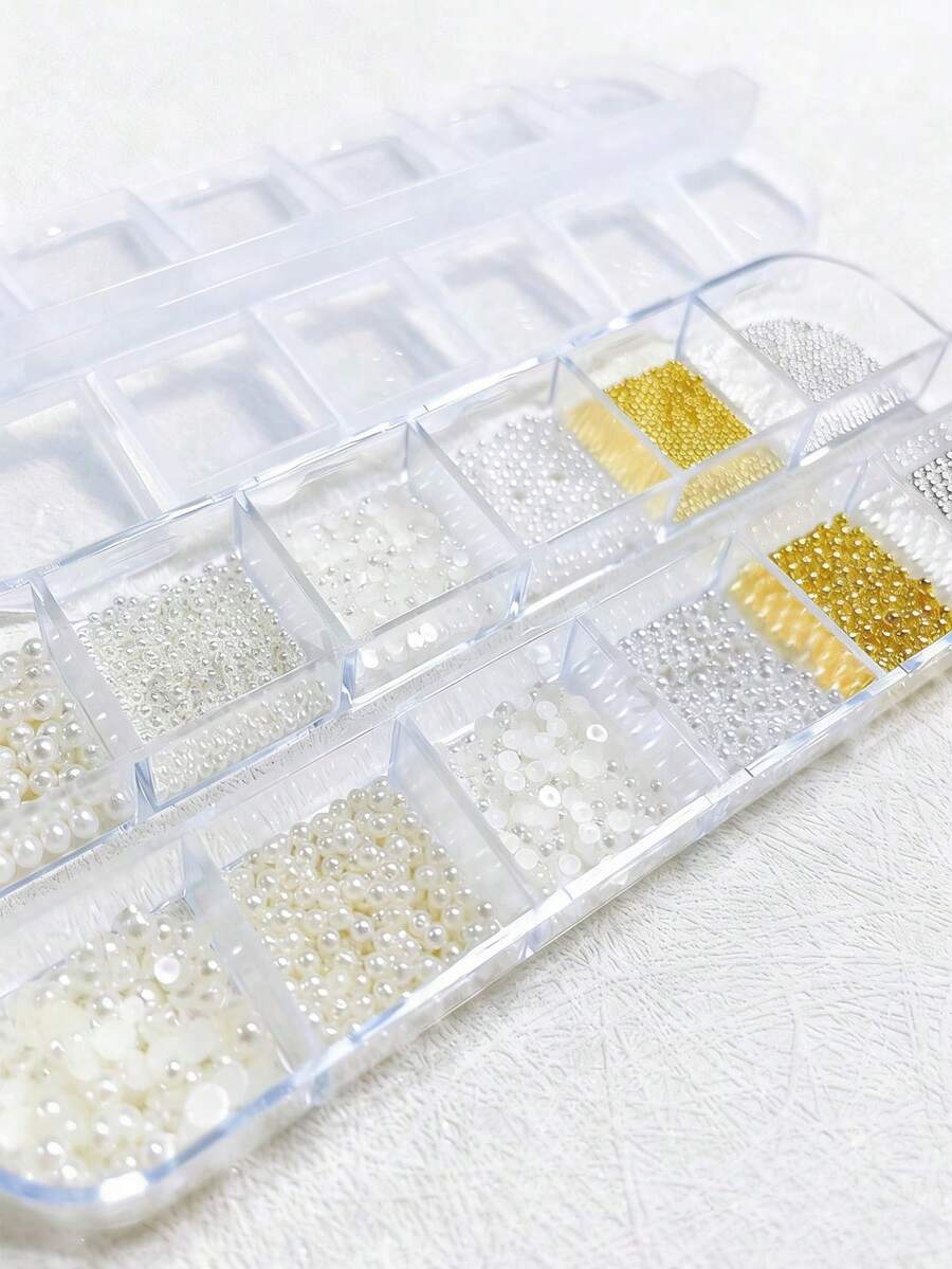 1Box Nail Charms Nails Supplies Semi-Circular Ball Flat Bottom Round Sphere Gold Silver White Nail Charms, French Light Luxury Metal Nail Supplies Travel Music Festival Festival Celebration, Shiny Rhinestones Nail Gems,Suitable For Multi-Functional DIY Accessories - Multicolor - View 1