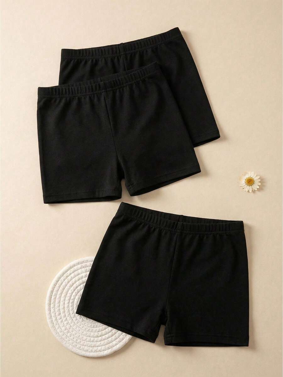 Bộ 3 chiếc quần legging ngắn màu trơn cho bé gái tuổi teen - màu đen - Xem 1
