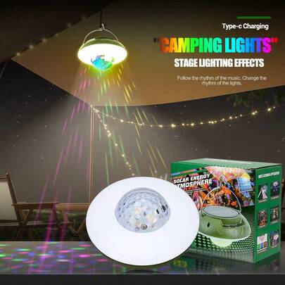 1pc New Rechargeable Solar-Powered Lamp With RGB Color Lights. An Outdoor Lighting Lamp For Portable Lighting. Suitable For Camping Tents, Courtyards, Gardens And Party Decoration.