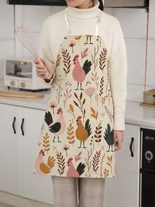 1 chiếc tạp dề kiểu nông trại in hình gà hoạt hình, một mặt, dành cho người lớn, có yếm và dây buộc eo, tạp dề bảo hộ khi nấu ăn trong nhà bếp. - Nhiều màu - Xem 1