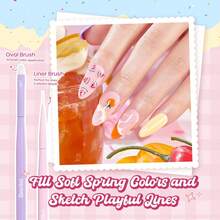 Beetles 6 Pcs Spring Nail Art Brush Set, Sweet Swirl Liner & Dotting Design Pens For Gradient French Floral Manicure, Comes With Floral Palette & Brush Holder, Beginner DIY Salon Manicure Gift For Women - 6pcs Spring Nail Art Brushes - 查看 4