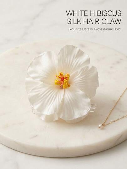 1 Pc White Hibiscus Flower Hair Claw Clips For Women, Large Tropical Floral Jaw Clip, Strong Hold No-Slip Hair Accessories For Thick Thin Hair, Summer Beach Boho Aesthetics Hairgrip For Buns & Ponytails, Hawaiian Floral Claw Clip